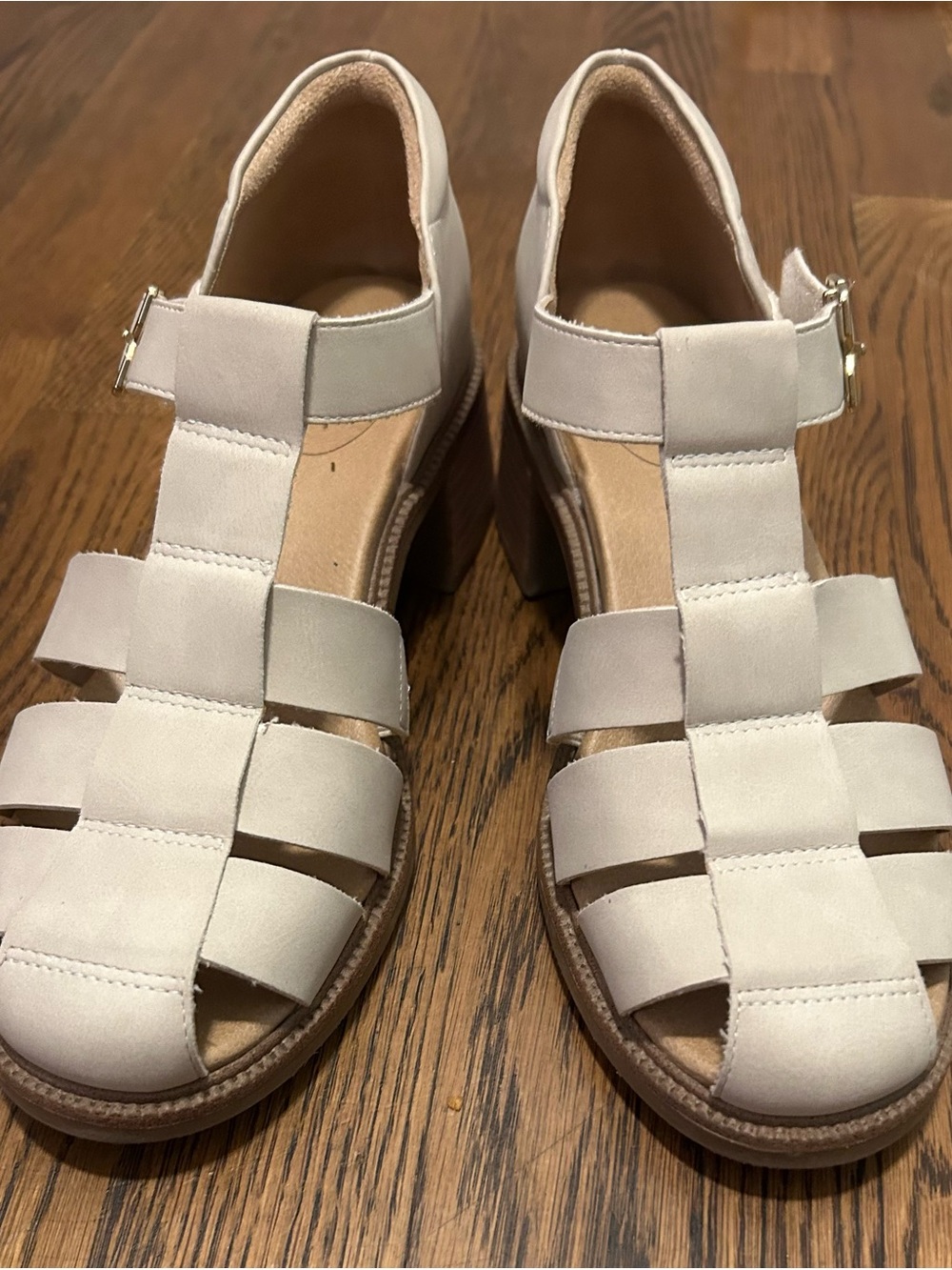 Dr. Scholl's Cream Strappy fisherman Block Heel closed toe Sandals